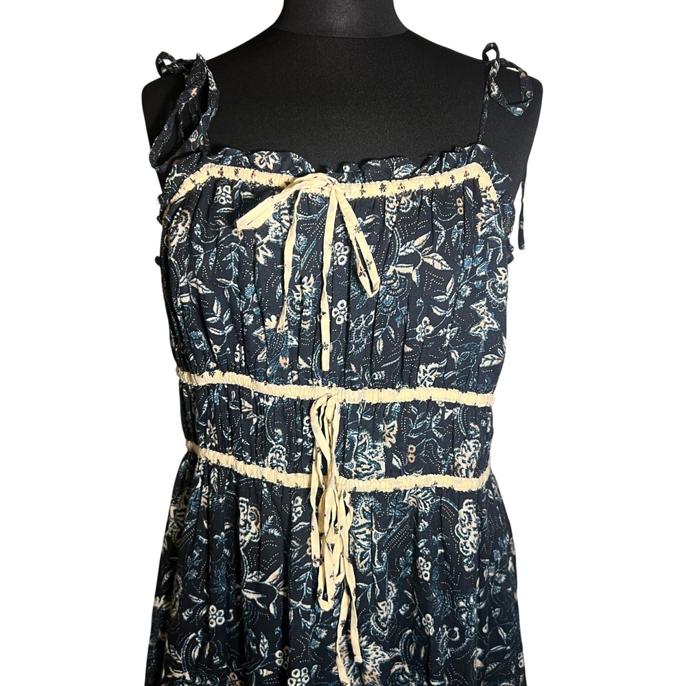 Christian Lacroix Tiered Floral Midi Dress in Cream and Navy, Womens Size Medium - Picture 11 of 15